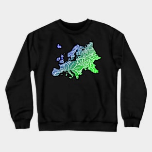 Colorful mandala art map of Europe with text in blue and green Crewneck Sweatshirt